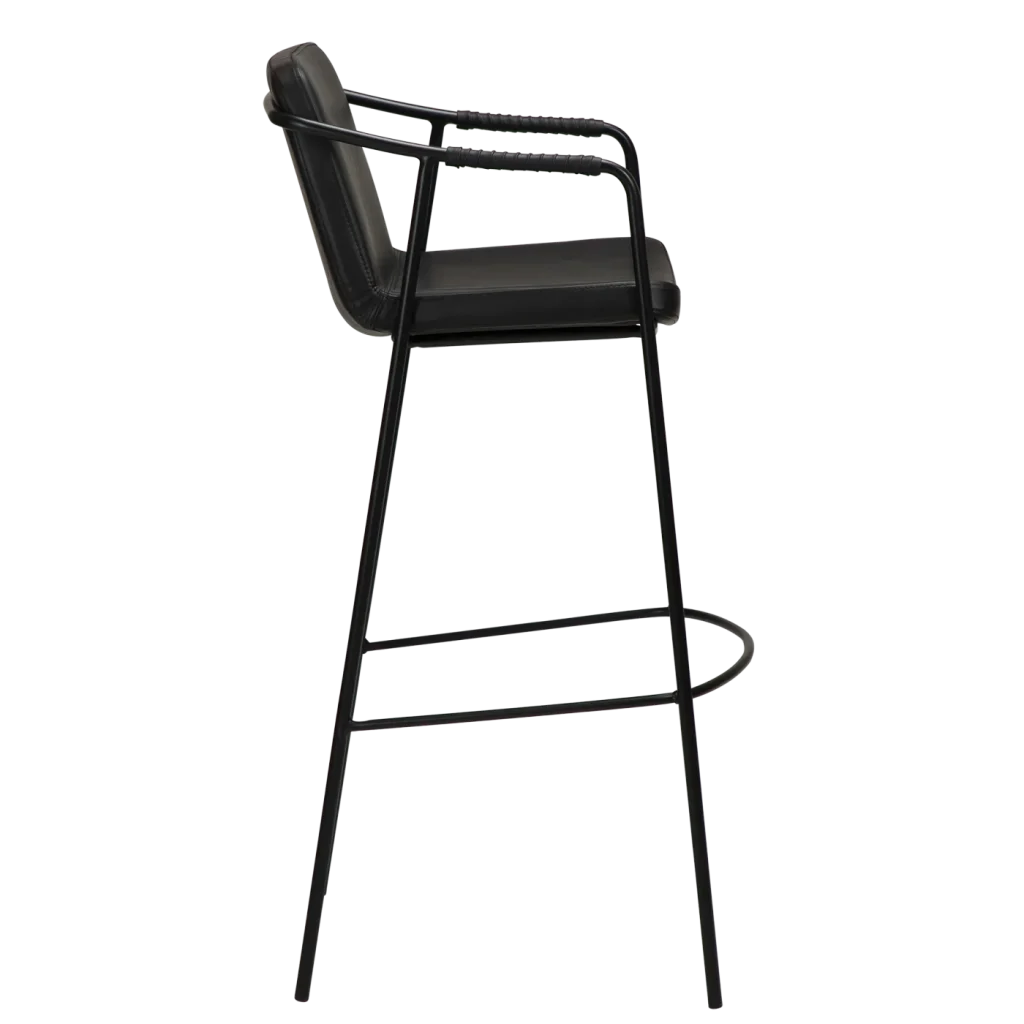 Boto Bar Stool Vintage Black Art Leather With Black Metal Legs 200310300 03 Profile