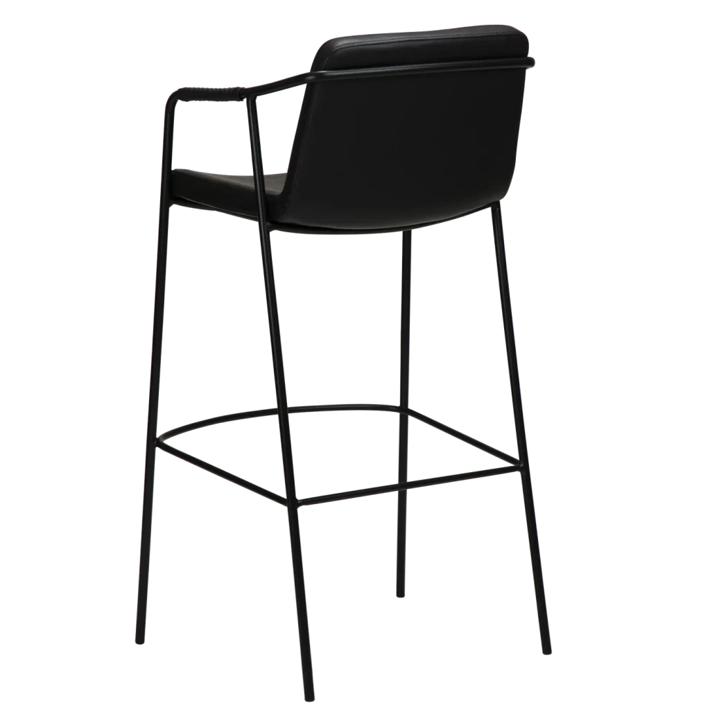 Boto Bar Stool Vintage Black Art Leather With Black Metal Legs 200310300 05 Back Angle