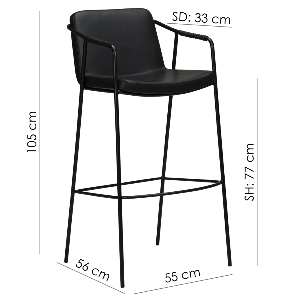 Boto Bar Stool Vintage Black Art Leather With Black Metal Legs 200310300 15 Measurements
