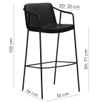 Boto Bar Stool Vintage Black Art Leather With Black Metal Legs 200310300 15 Measurements