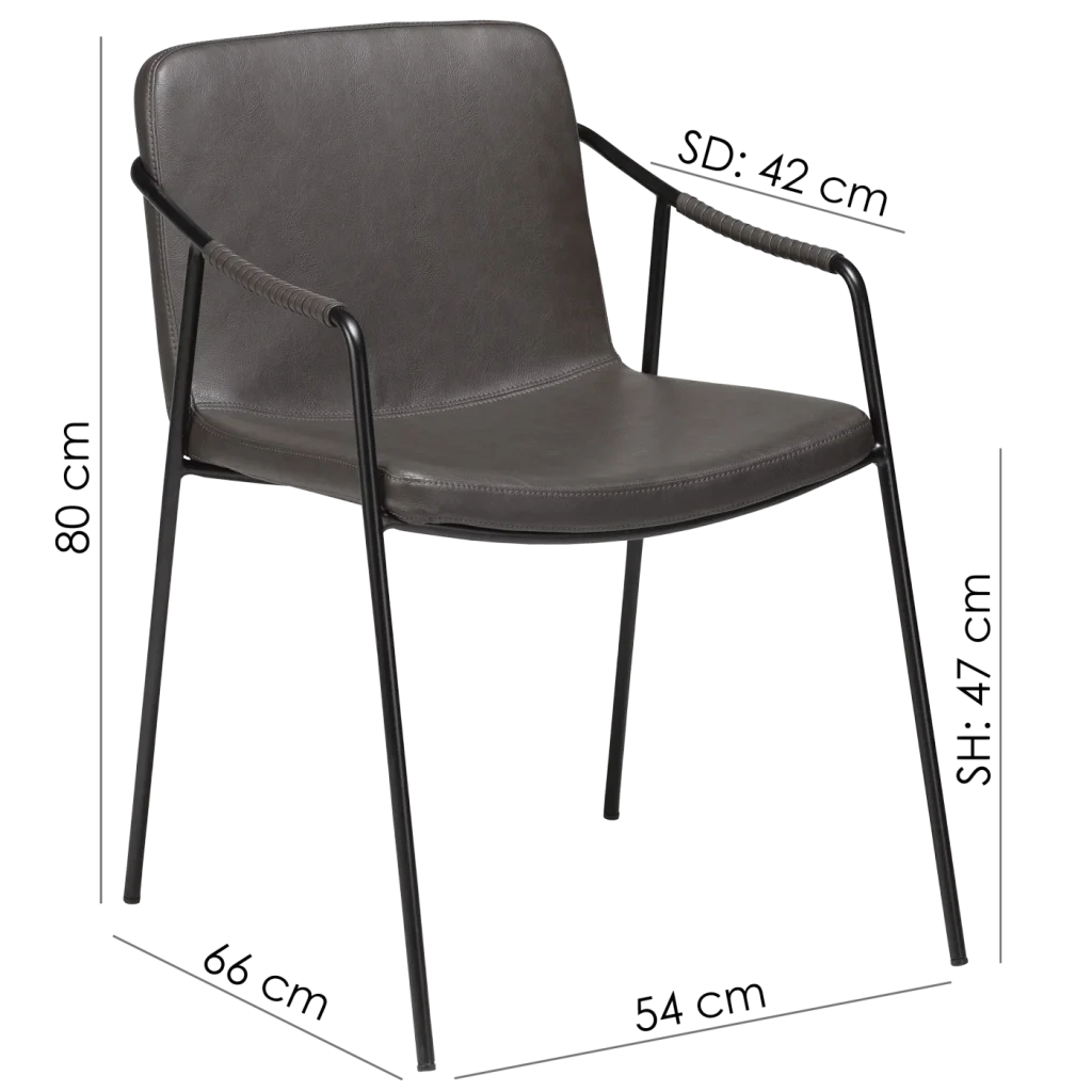 Boto Chair Vintage Grey Art Leather With Black Metal Legs 100310302 15 Measurements