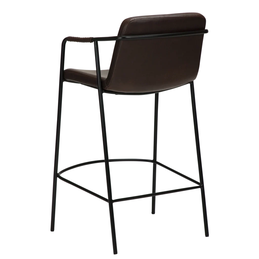 Boto Counter Stool Vintage Cocoa Art Leather With Black Metal Legs 300310304 05 Back Angle
