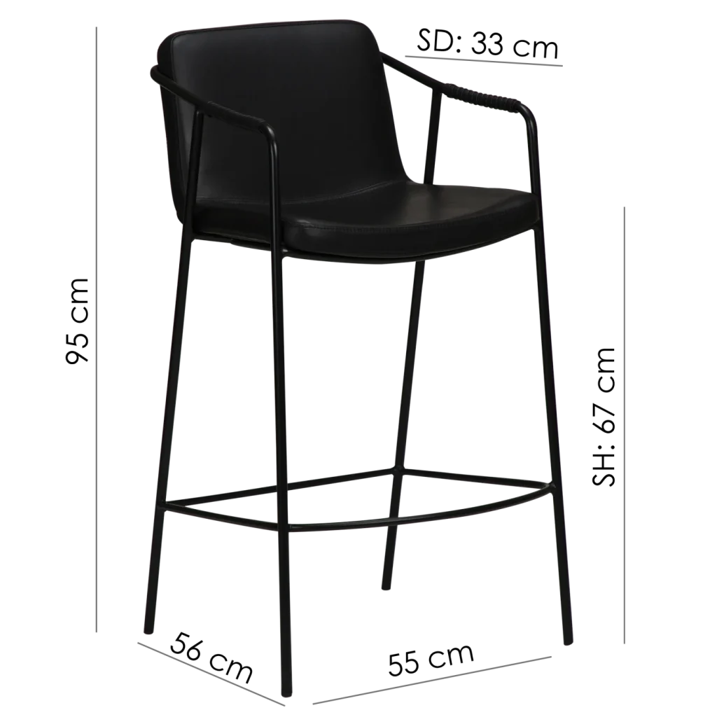 Boto Counter Stool Vintage Cocoa Art Leather With Black Metal Legs 300310304 15 Measurements