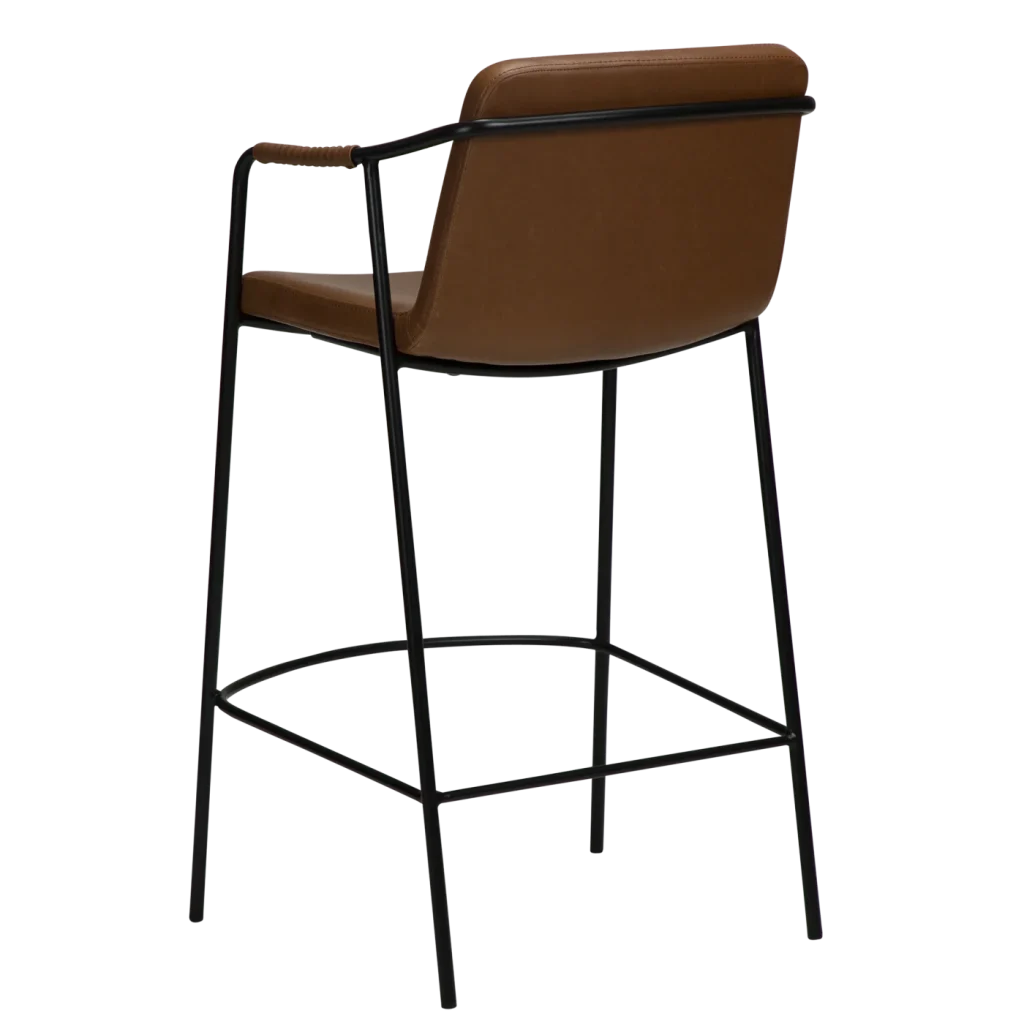Boto Counter Stool Vintage Light Brown Art Leather With Black Metal Legs 300310301 05 Back Angle