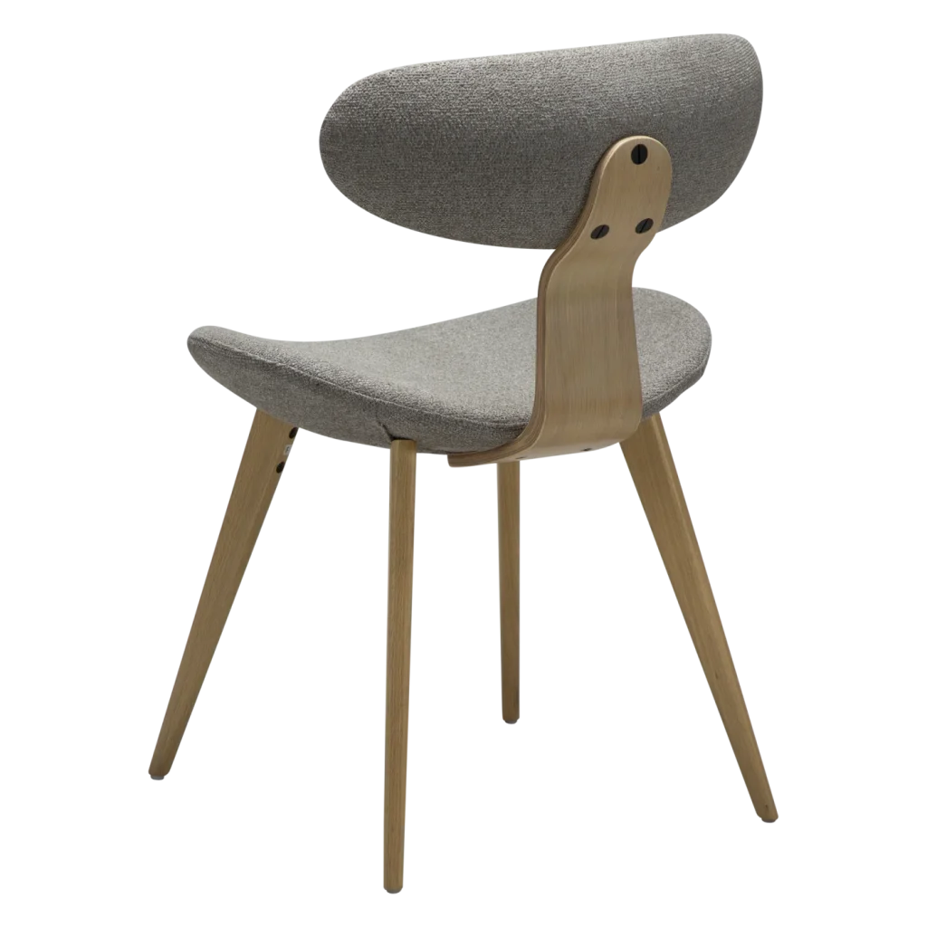 BUCKLE CHAIR Pebble Earth Boucle Fabric W. Whitewashed Oak Legs 100300101 05 Back Angle