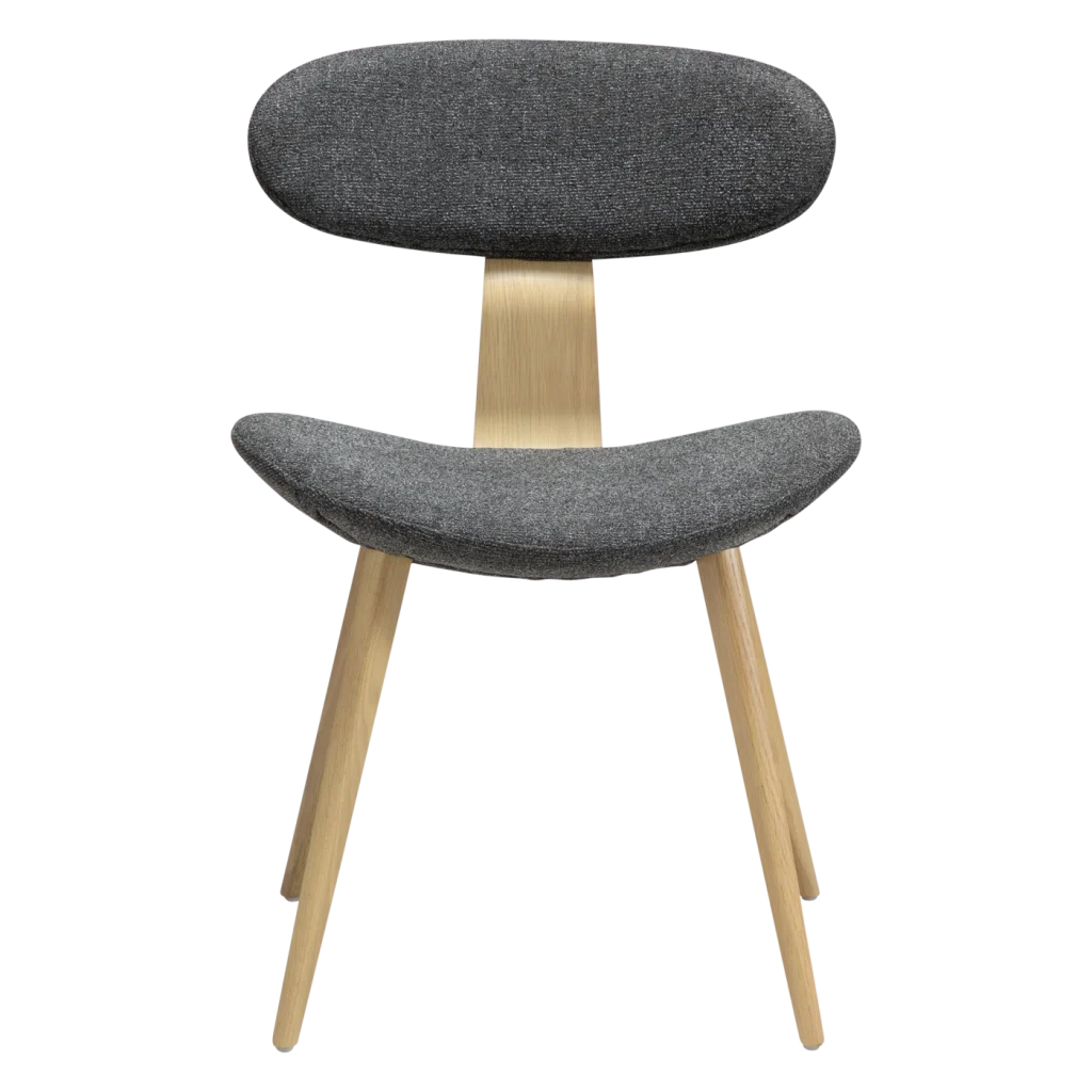 BUCKLE CHAIR Pebble Grey Boucle Fabric W. Whitewashed Oak Legs 100300100 02 Front