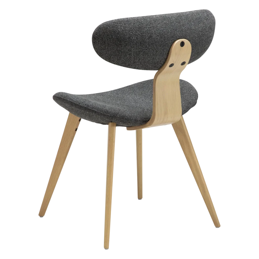 BUCKLE CHAIR Pebble Grey Boucle Fabric W. Whitewashed Oak Legs 100300100 05 Back Angle