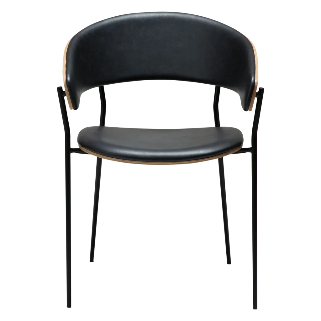 CRIB ARMCHAIR Raven Black Faux Leather W. Whitewashed Oak Veneer W. Black Metal Legs 100200690 02 Front