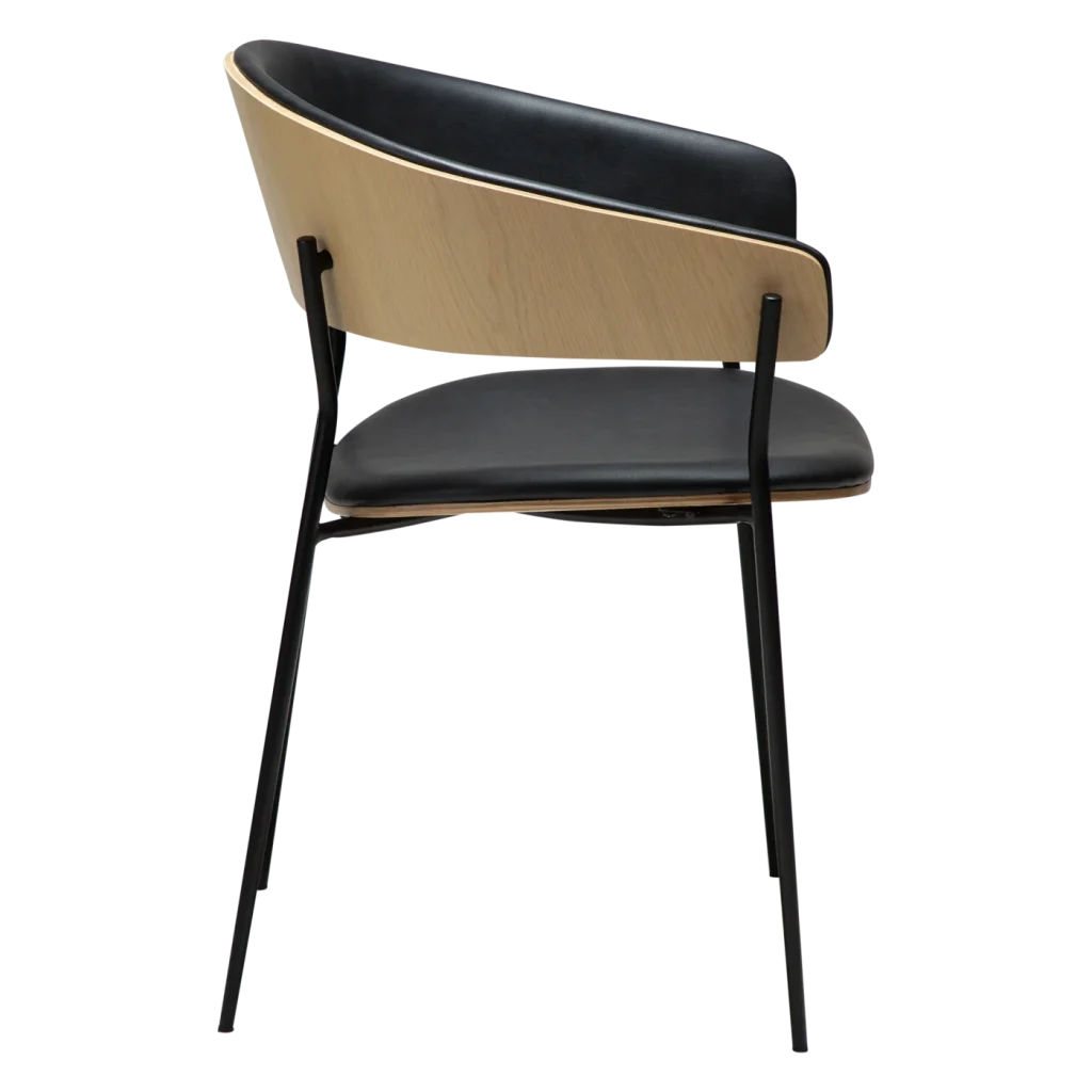 CRIB ARMCHAIR Raven Black Faux Leather W. Whitewashed Oak Veneer W. Black Metal Legs 100200690 03 Profile