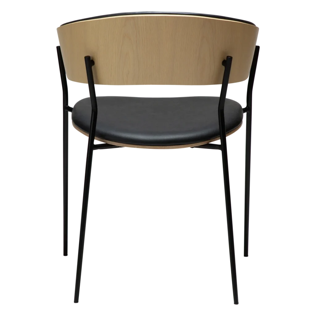 CRIB ARMCHAIR Raven Black Faux Leather W. Whitewashed Oak Veneer W. Black Metal Legs 100200690 04 Back
