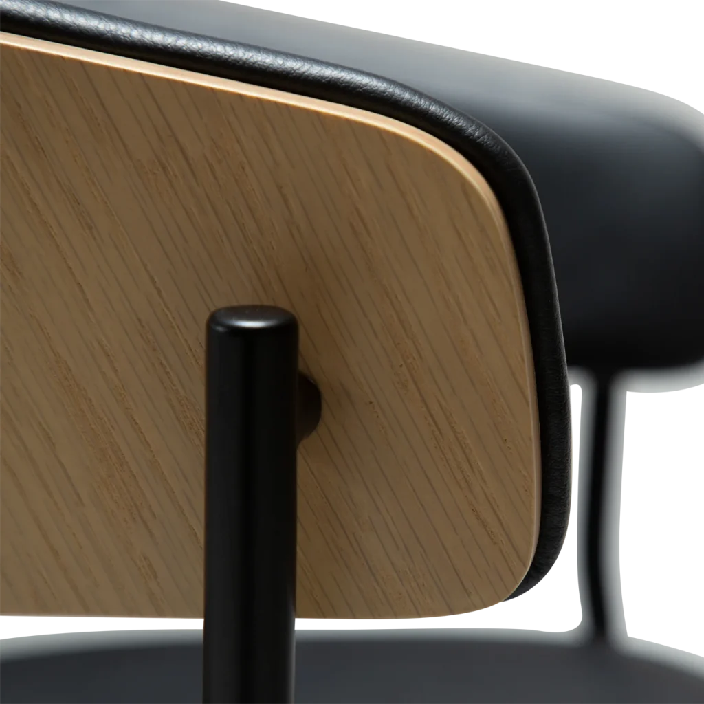 CRIB ARMCHAIR Raven Black Faux Leather W. Whitewashed Oak Veneer W. Black Metal Legs 100200690 06 Detail1
