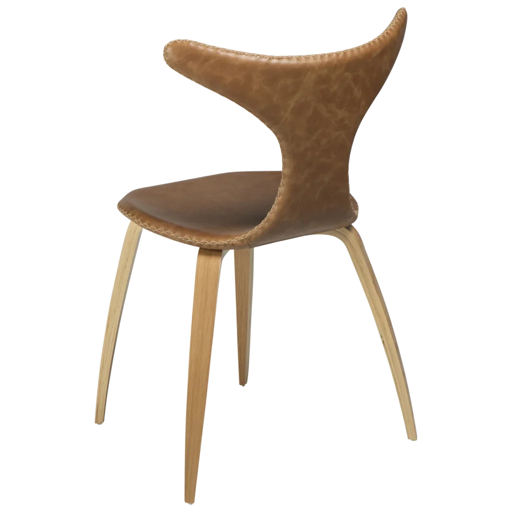 Dolphin Chair Light Brown Leather With Oak Veneer Legs 100995109 05 Back Angle