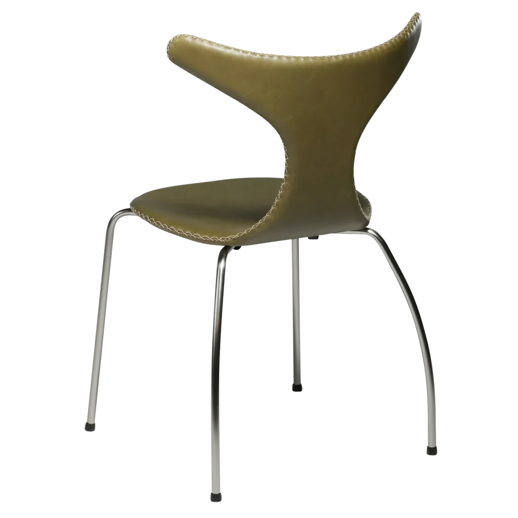 Dolphin Chair Moss Green Leather With Matte Metal Legs 100295612 05 Back Angle