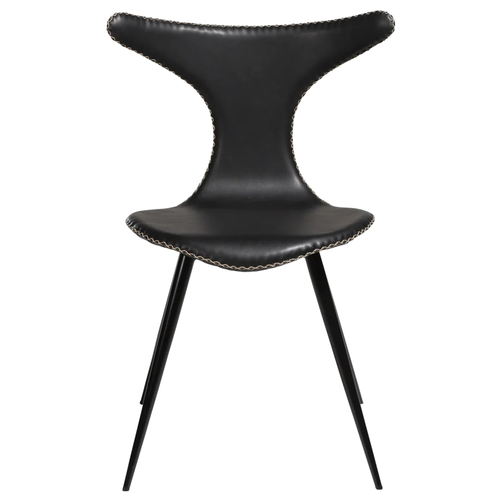 Dolphin Chair Vintage Black Art Leather With Black Conical Metal Legs 100295515 02 Front