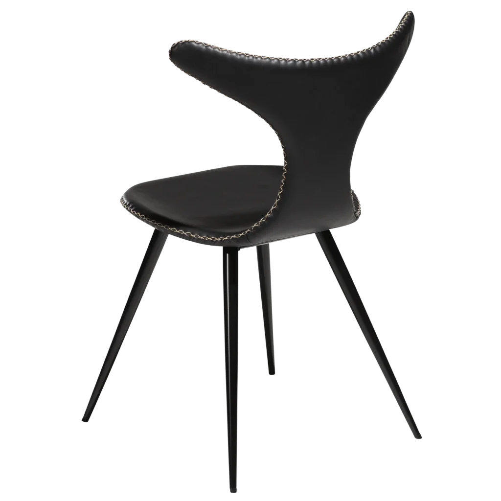 Dolphin Chair Vintage Black Art Leather With Black Conical Metal Legs 100295515 05 Back Angle