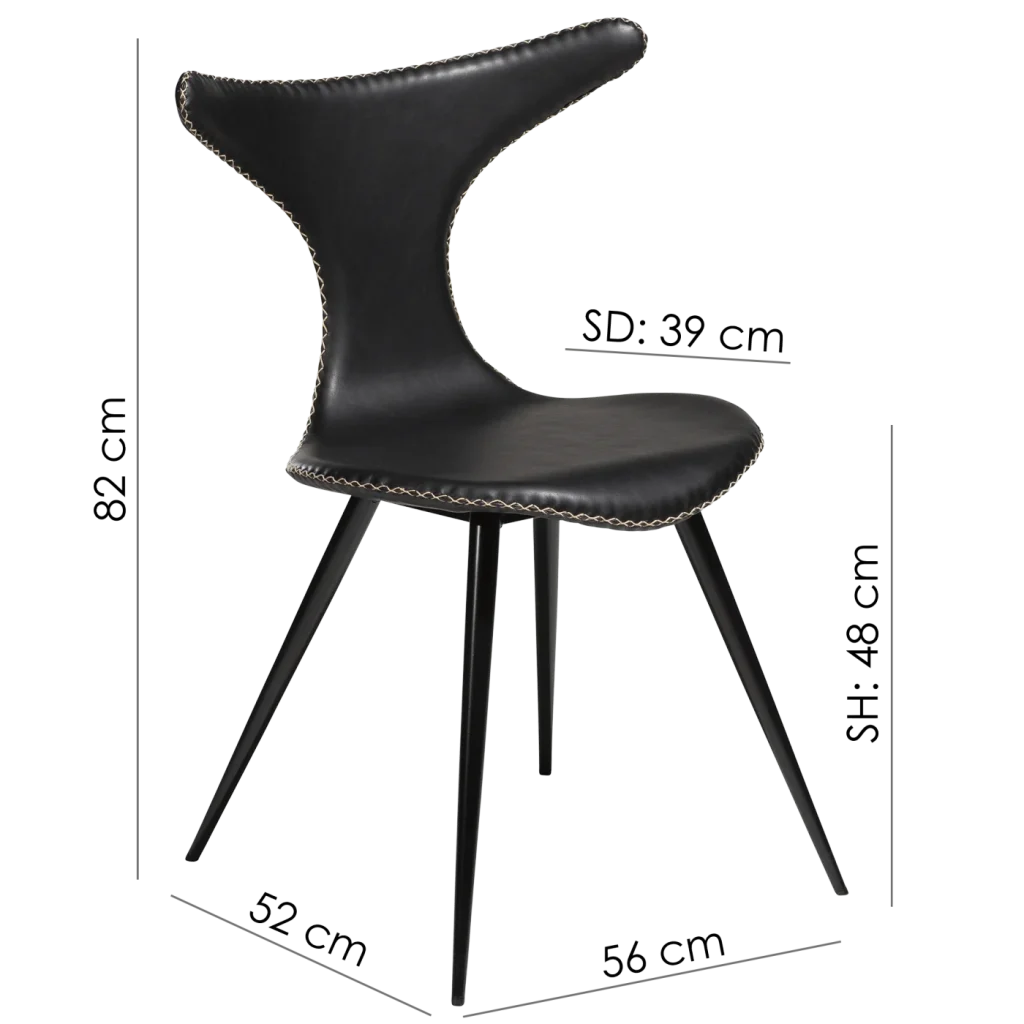 Dolphin Chair Vintage Black Art Leather With Black Conical Metal Legs 100295515 15 Measurements
