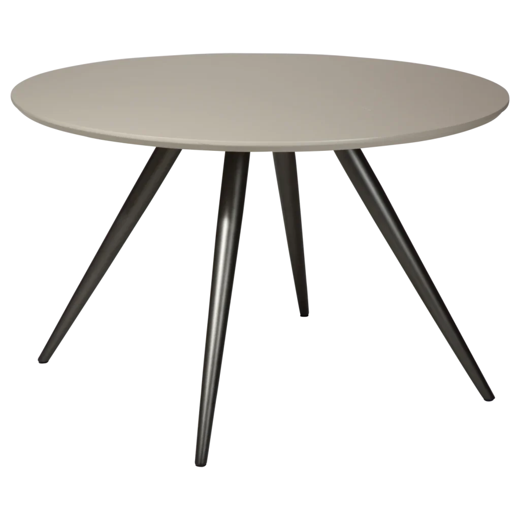 ECLIPSE ROUND TABLE Cashmere Stained Oak Veneer W. Antique Pewter Metal Legs 400801717 01 Main W.Tabletop