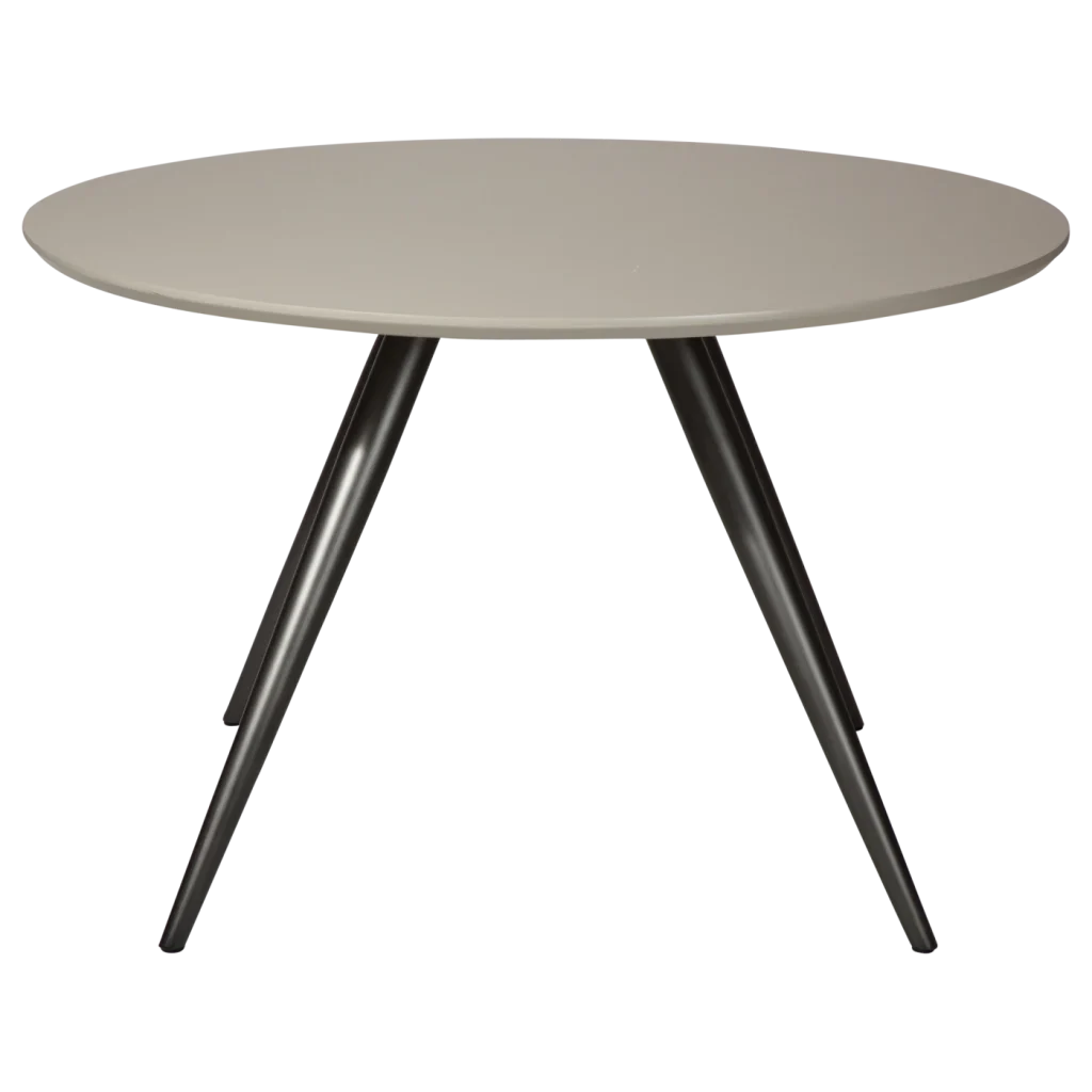 ECLIPSE ROUND TABLE Cashmere Stained Oak Veneer W. Antique Pewter Metal Legs 400801717 02 Front
