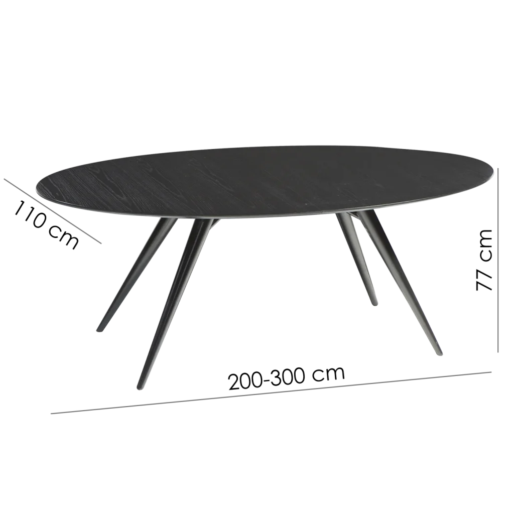 Eclipse Table Walnut Veneer With Black Metal Legs 400801505 400801404 06 Measurements