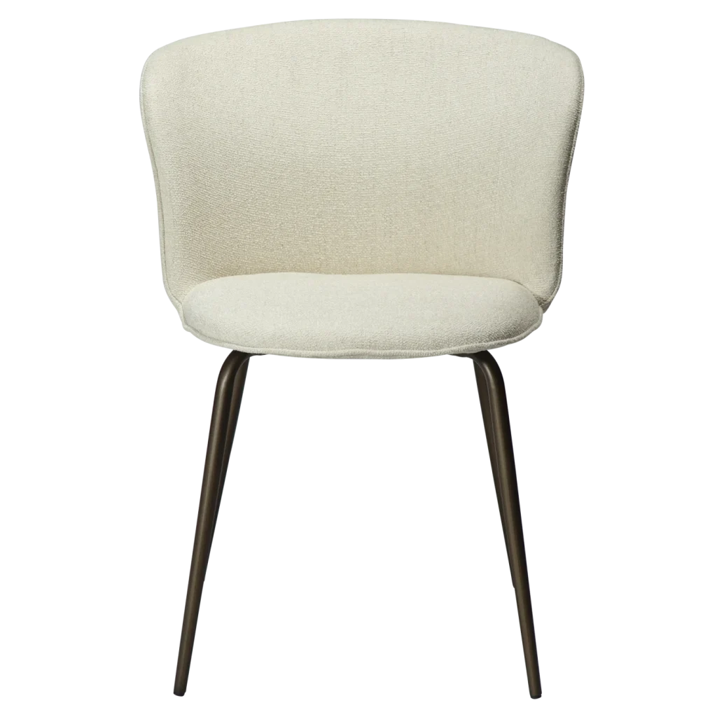 EDEN CHAIR Bone White Bouclé Fabric W. Antique Brass Metal Legs 100310102 02 Front