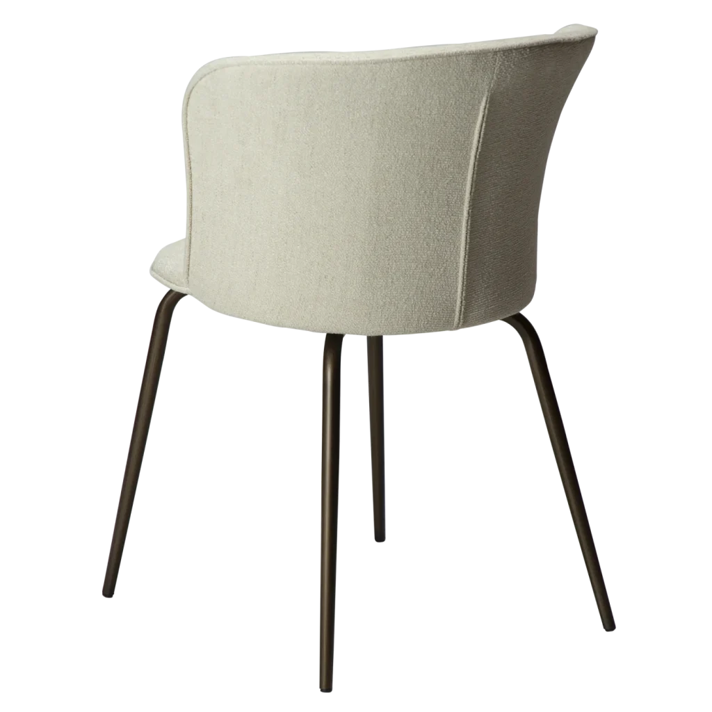 EDEN CHAIR Bone White Bouclé Fabric W. Antique Brass Metal Legs 100310102 05 Back Angle