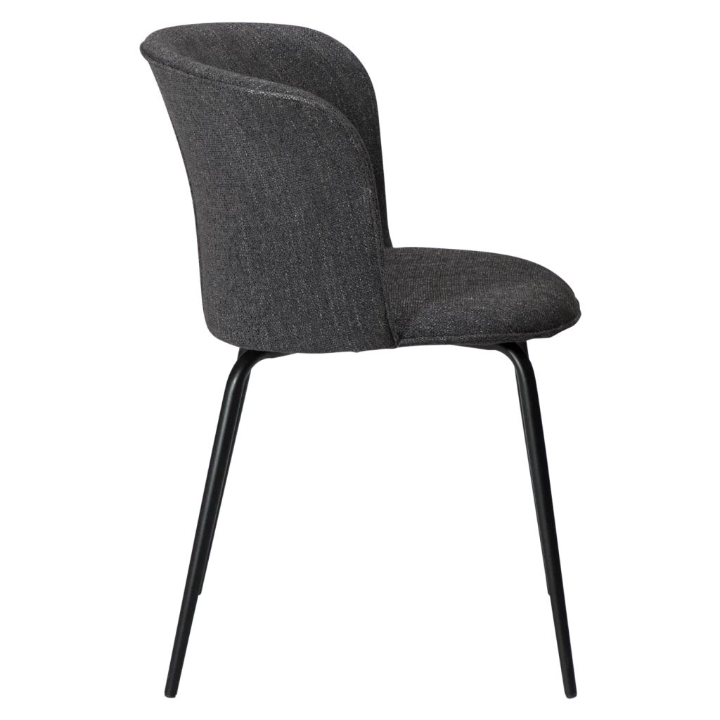 EDEN CHAIR Raven Black Bouclé Fabric W. Black Metal Legs 100310101 03 Profile