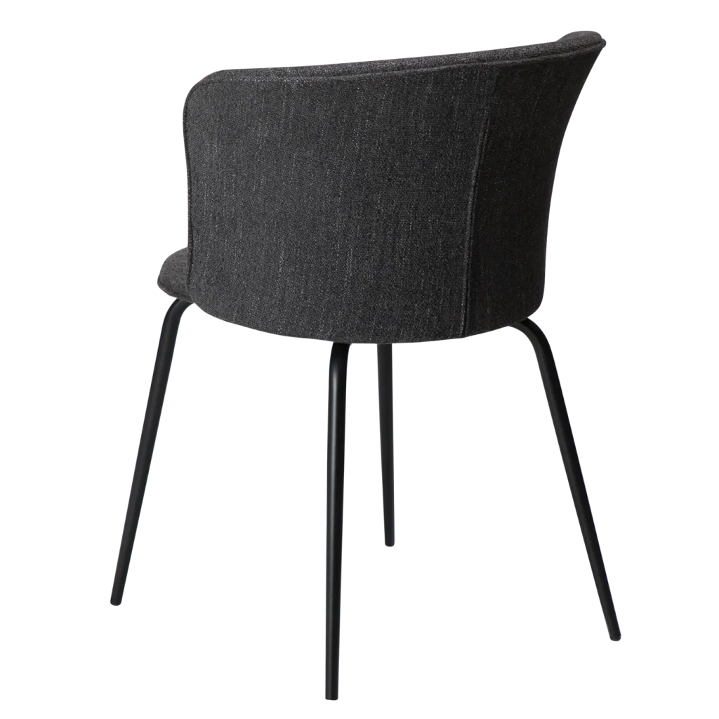 EDEN CHAIR Raven Black Bouclé Fabric W. Black Metal Legs 100310101 05 Back Angle