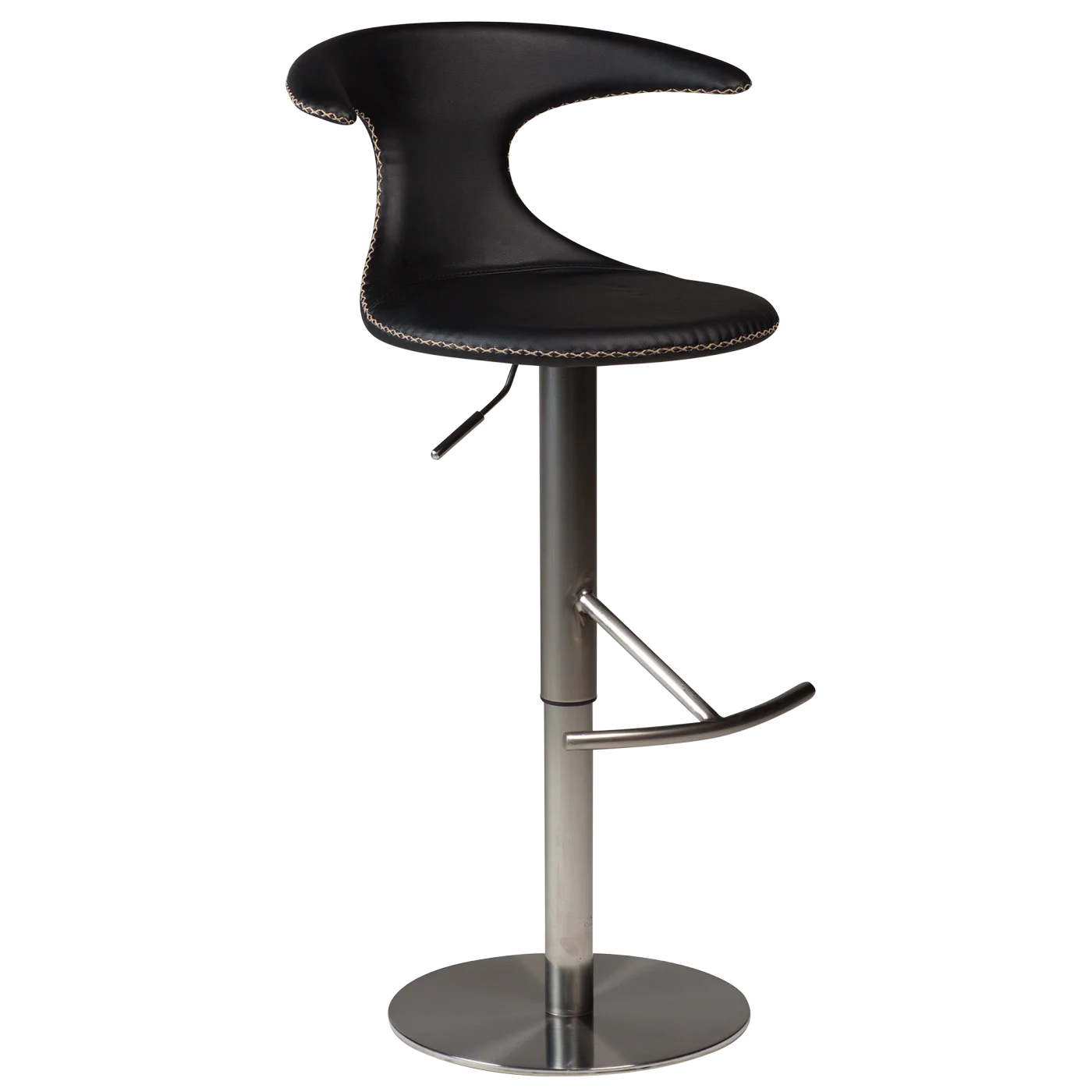 Flair Bar Stool Black Leather With Brushed Steel Base With Gaslift 200222585 01 Main