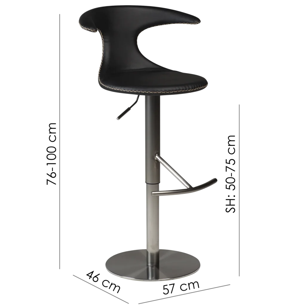 Flair Bar Stool Black Leather With Brushed Steel Base With Gaslift 200222585 15 Measurements