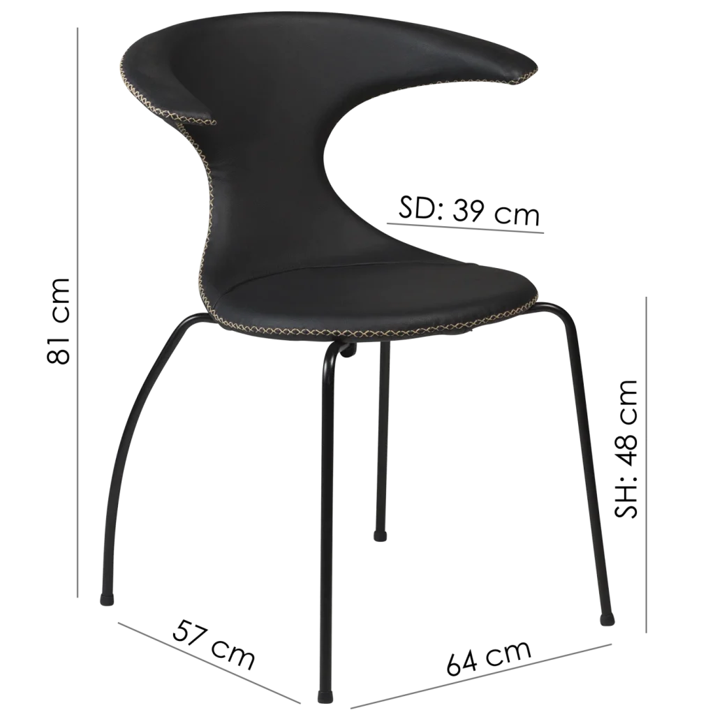 Flair Chair Black Leather With Black Tube Legs 100220112 15 Measurements