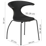 Flair Chair Black Leather With Black Tube Legs 100220112 15 Measurements