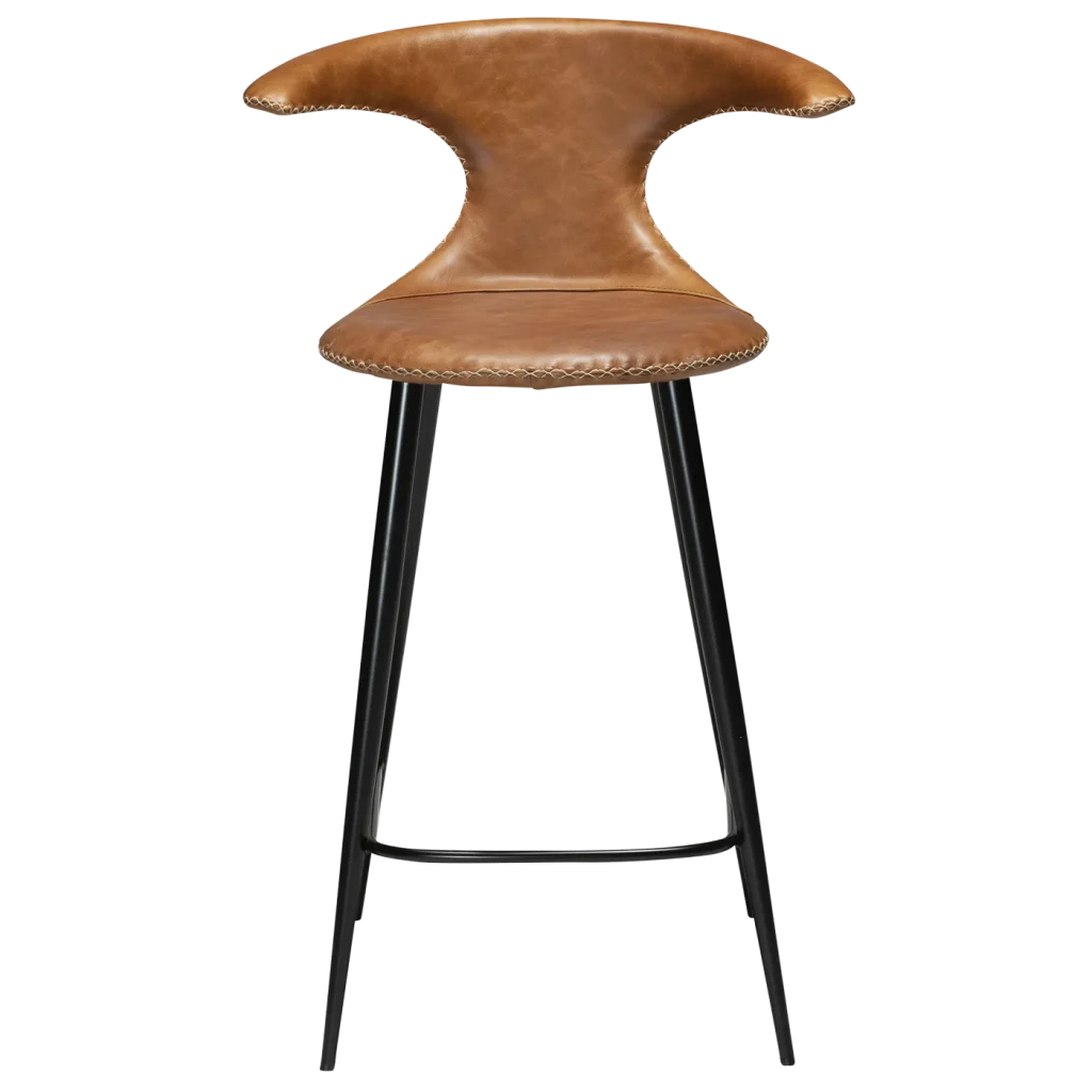 Flair Counter Stool Light Brown Leather With Black Conical Metal Legs 300222594 02 Front