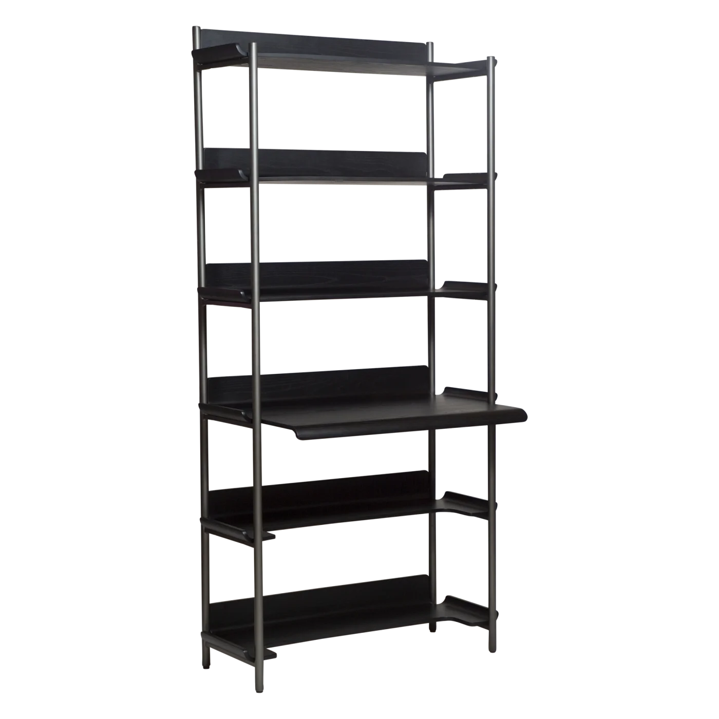 FRIYAY 6 SHELVES W. DESK Black Stained Ash Veneer Shelves W. Antique Pewter Frame 900800120 900800116 01 Main