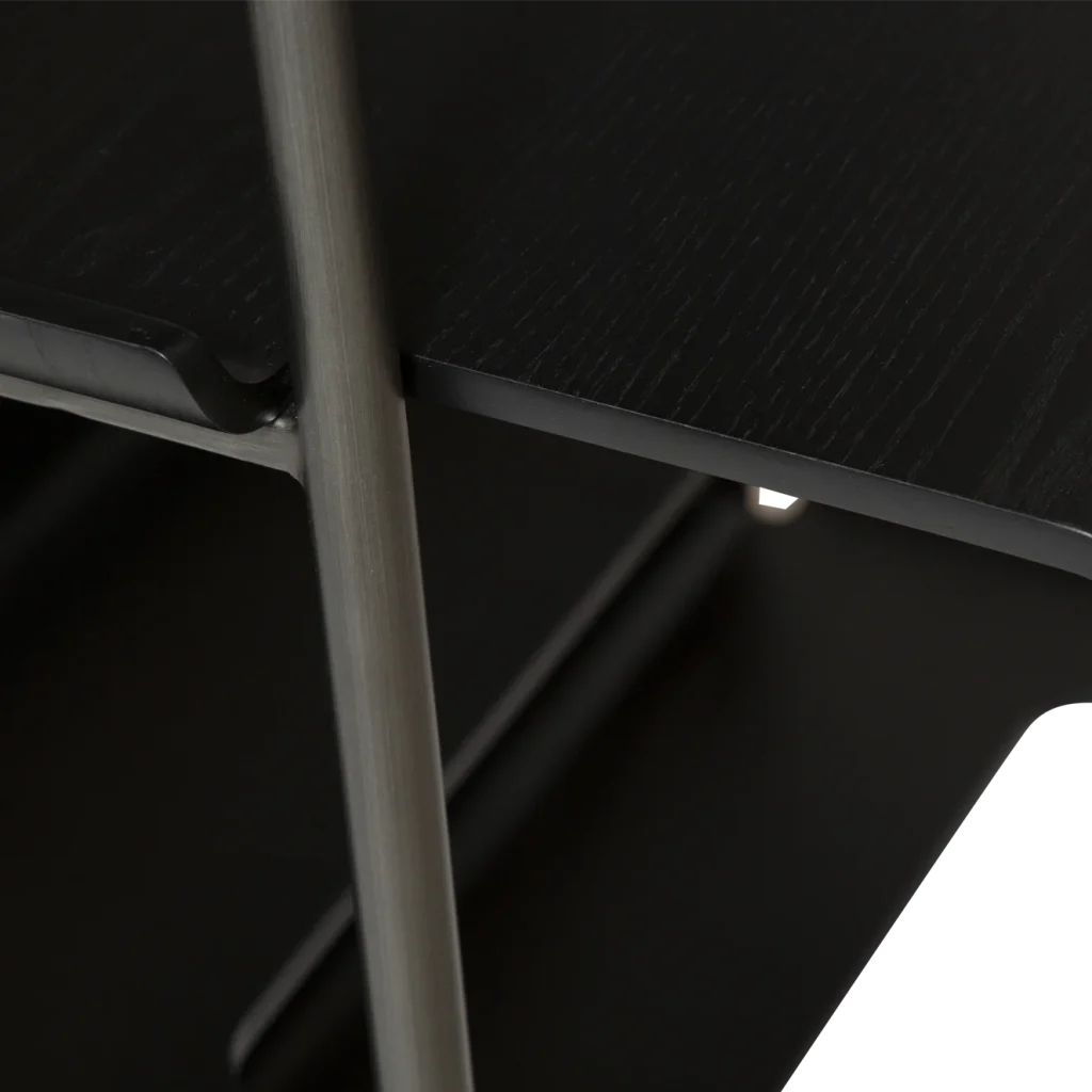 FRIYAY 6 SHELVES W. DESK Black Stained Ash Veneer Shelves W. Antique Pewter Frame 900800120 900800116 05 Back Angle