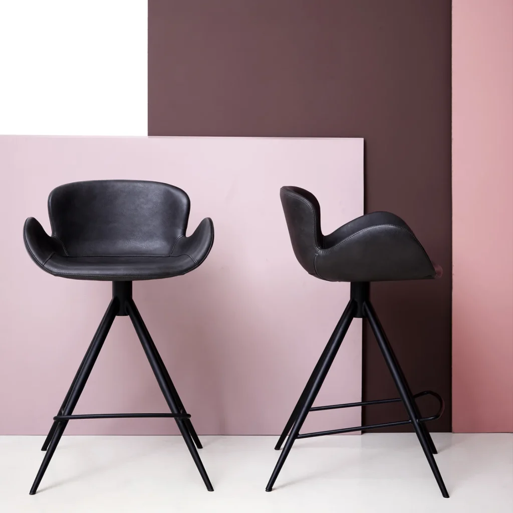 Gaia Counter Stool Vintage Black Art Leather With Black Conical Metal Legs 200200210 16 lifestyle image