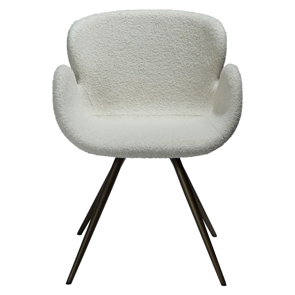 GAIA CHAIR Dove Rpes Bouclé Fabric W. Antique Brass Metal Legs 100200165 02 Front