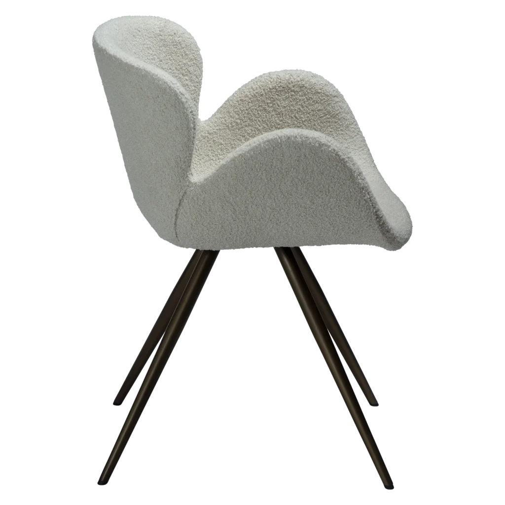 GAIA CHAIR Dove Rpes Bouclé Fabric W. Antique Brass Metal Legs 100200165 03 Profile