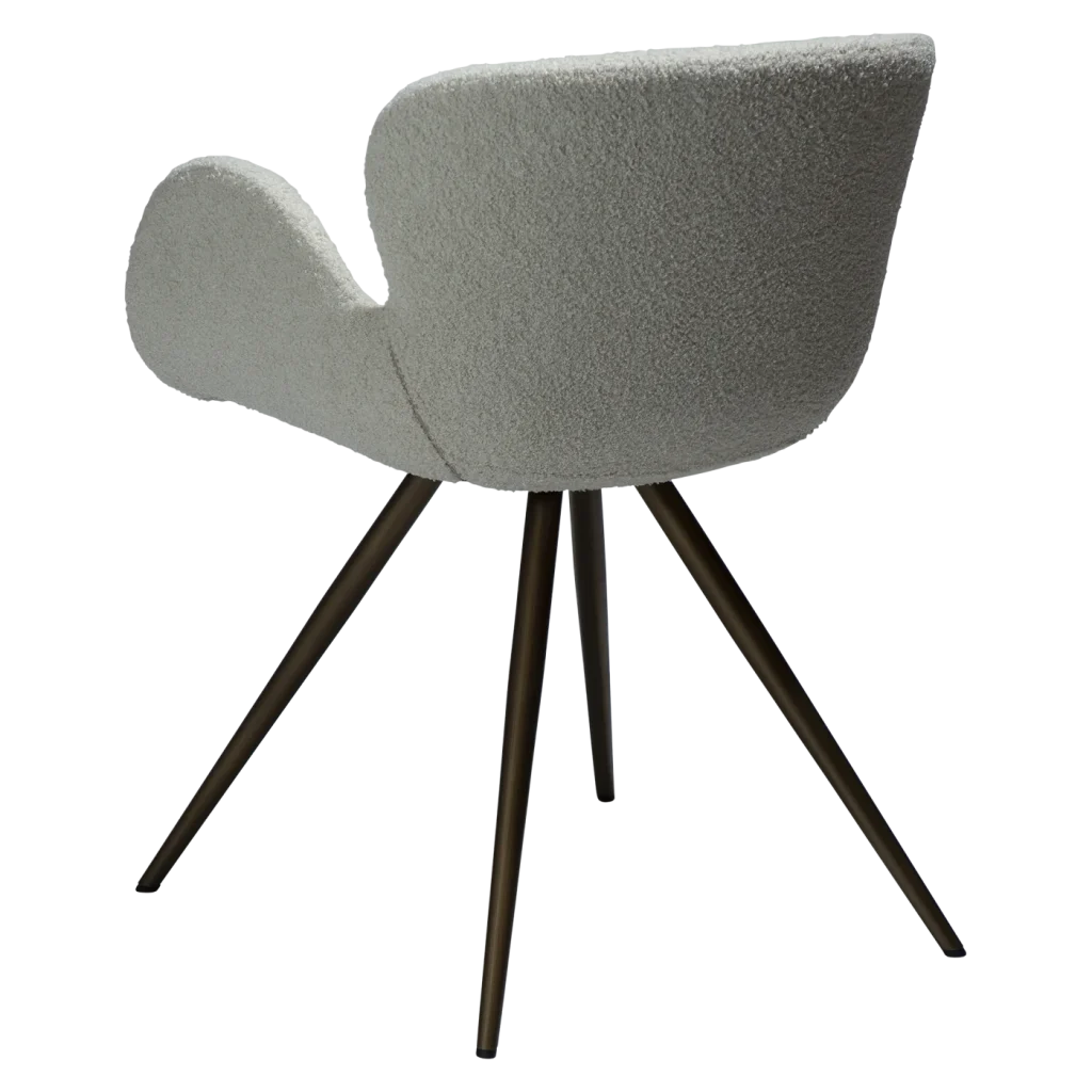GAIA CHAIR Dove Rpes Bouclé Fabric W. Antique Brass Metal Legs 100200165 05 Back Angle
