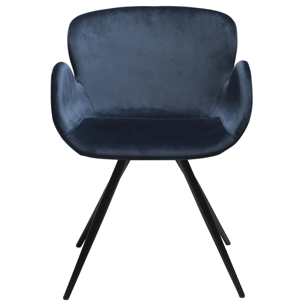 Gaia Chair Midnight Blue Velvet With Black Conical Metal Legs 100200150 02 Front