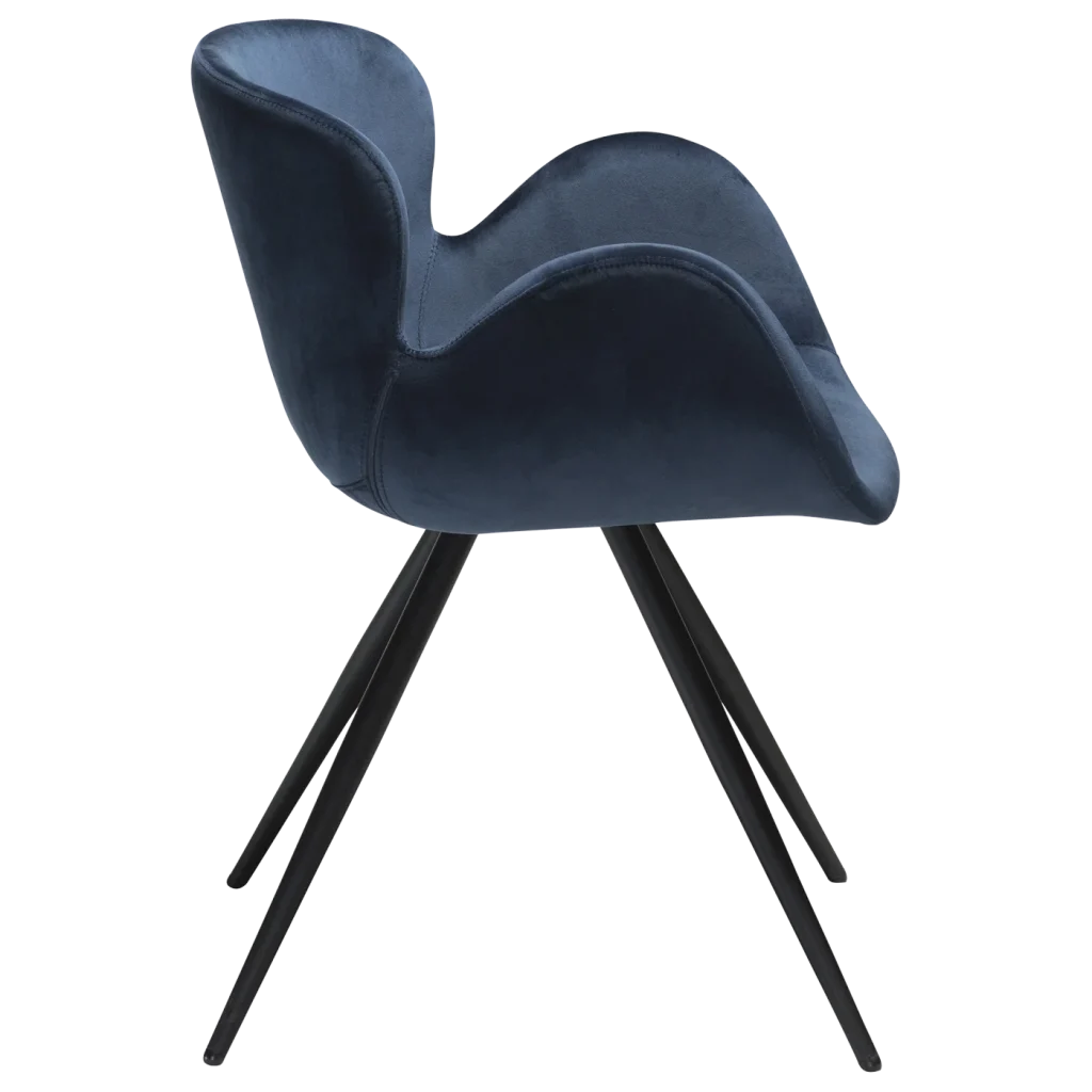 Gaia Chair Midnight Blue Velvet With Black Conical Metal Legs 100200150 03 Profile