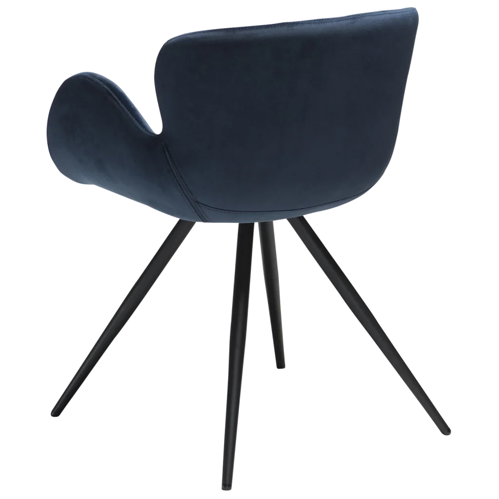 Gaia Chair Midnight Blue Velvet With Black Conical Metal Legs 100200150 05 Back Angle