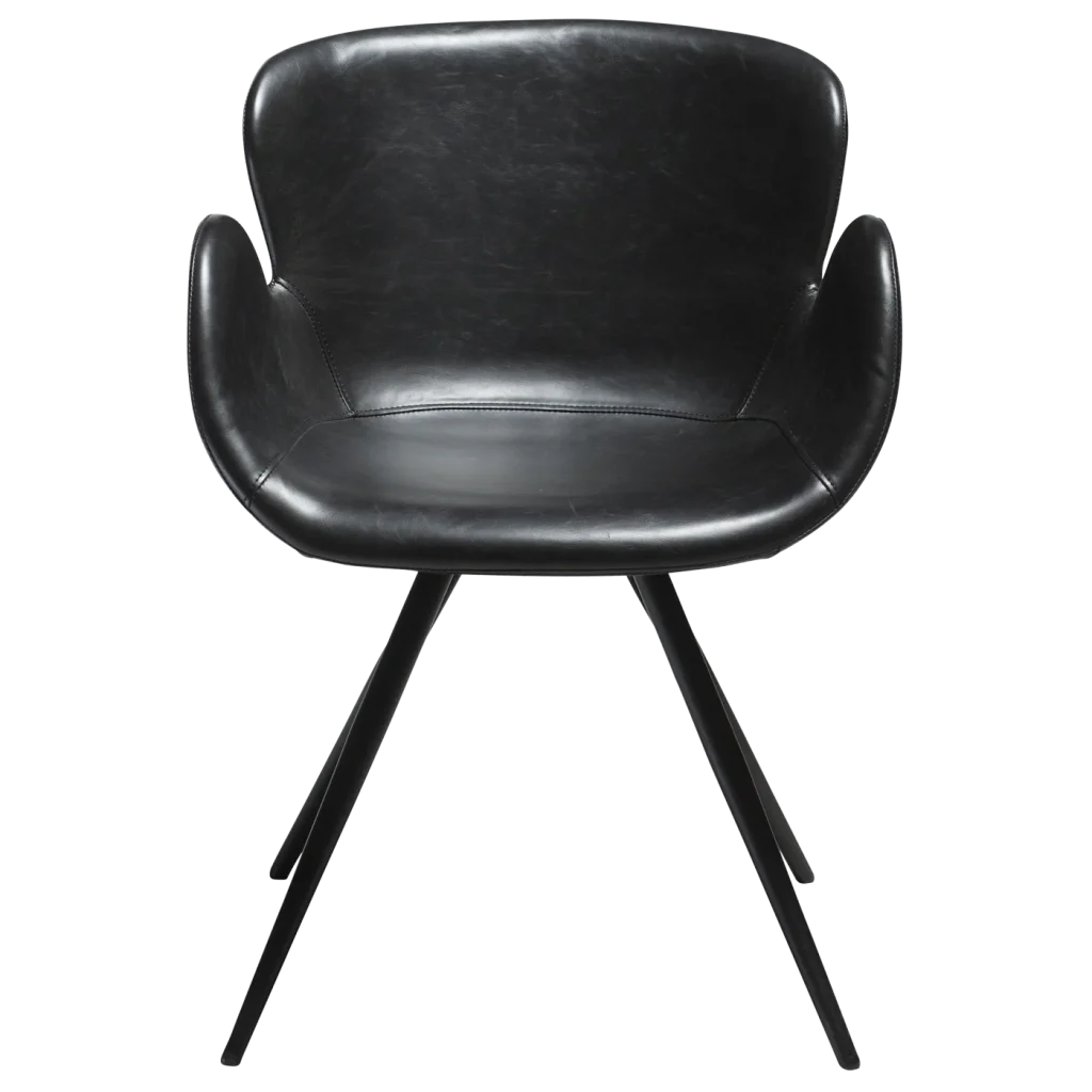 Gaia Chair Vintage Black Art Leather With Black Conical Metal Legs 100200100 02 Front