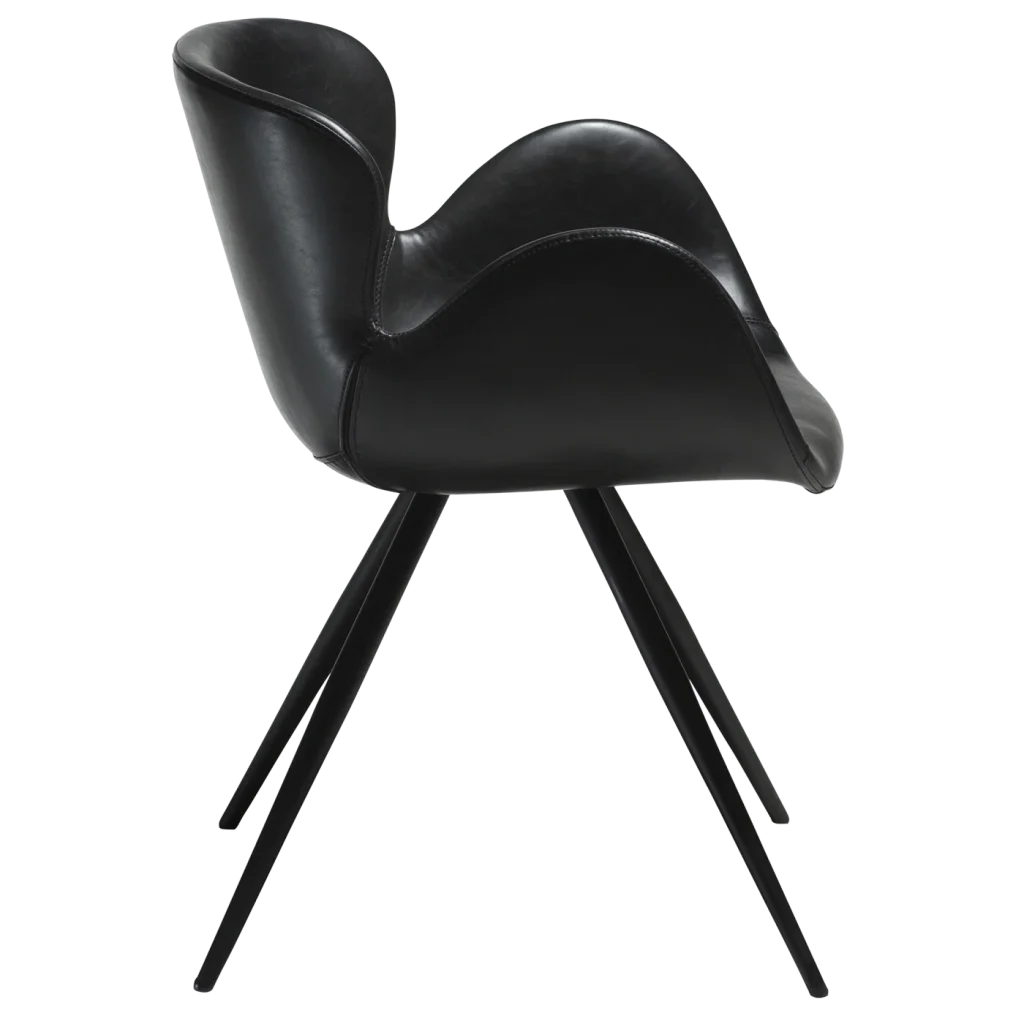 Gaia Chair Vintage Black Art Leather With Black Conical Metal Legs 100200100 03 Profile