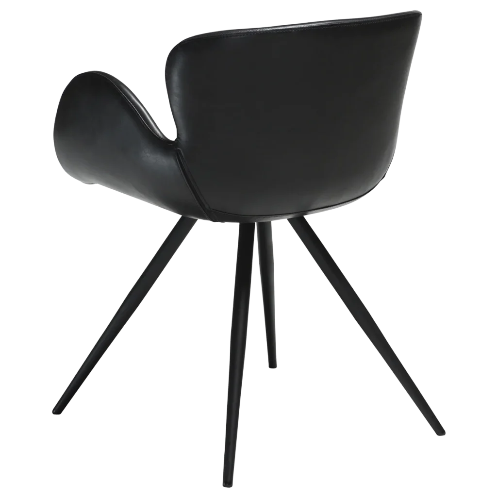 Gaia Chair Vintage Black Art Leather With Black Conical Metal Legs 100200100 05 Back Angle