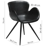 Gaia Chair Vintage Black Art Leather With Black Conical Metal Legs 100200100 15 Measurements