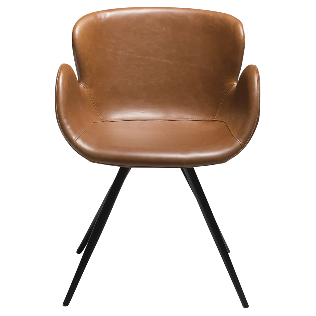 Gaia Chair Vintage Light Brown Art Leather With Black Conical Metal Legs 100220110 02 Front