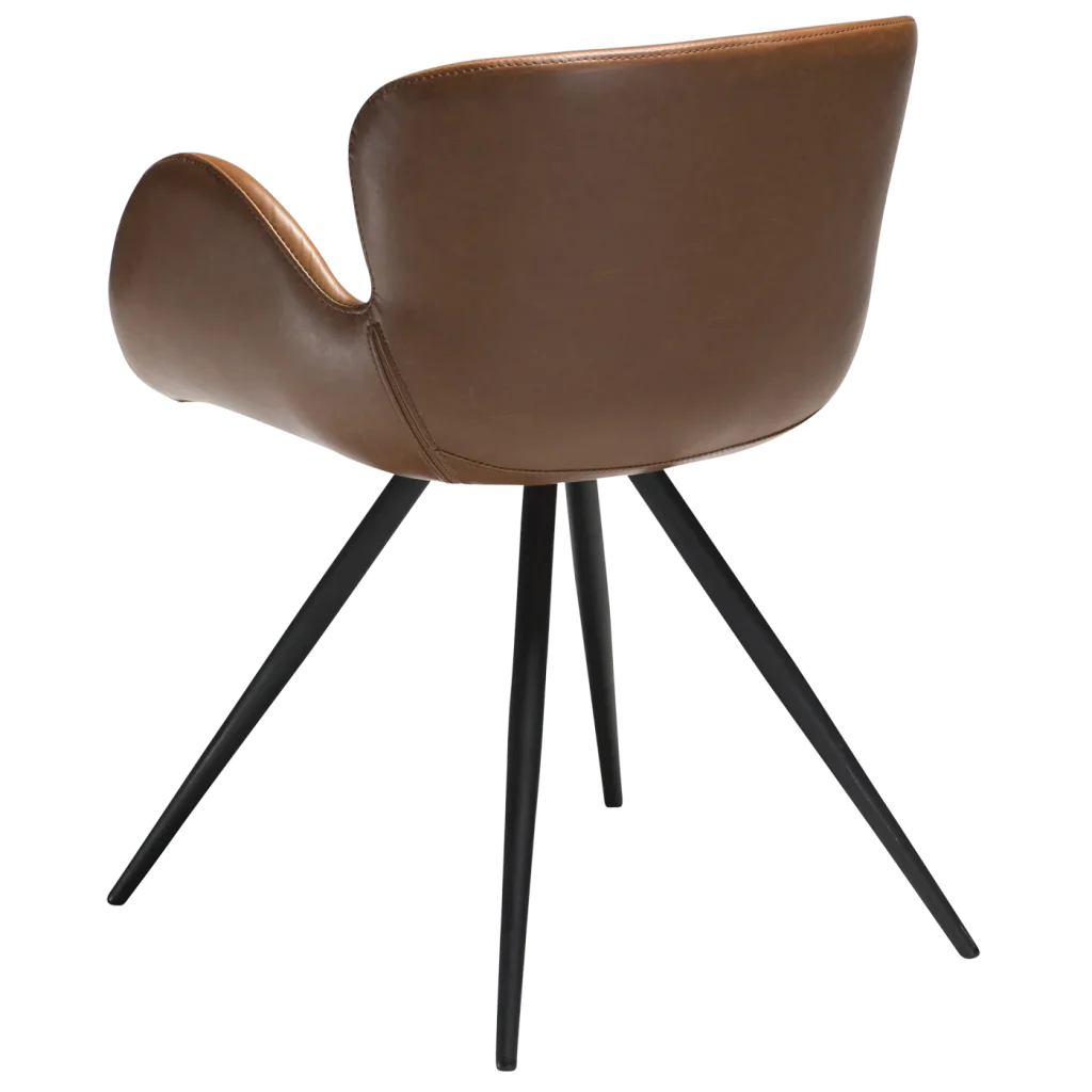 Gaia Chair Vintage Light Brown Art Leather With Black Conical Metal Legs 100220110 05 Back Angle