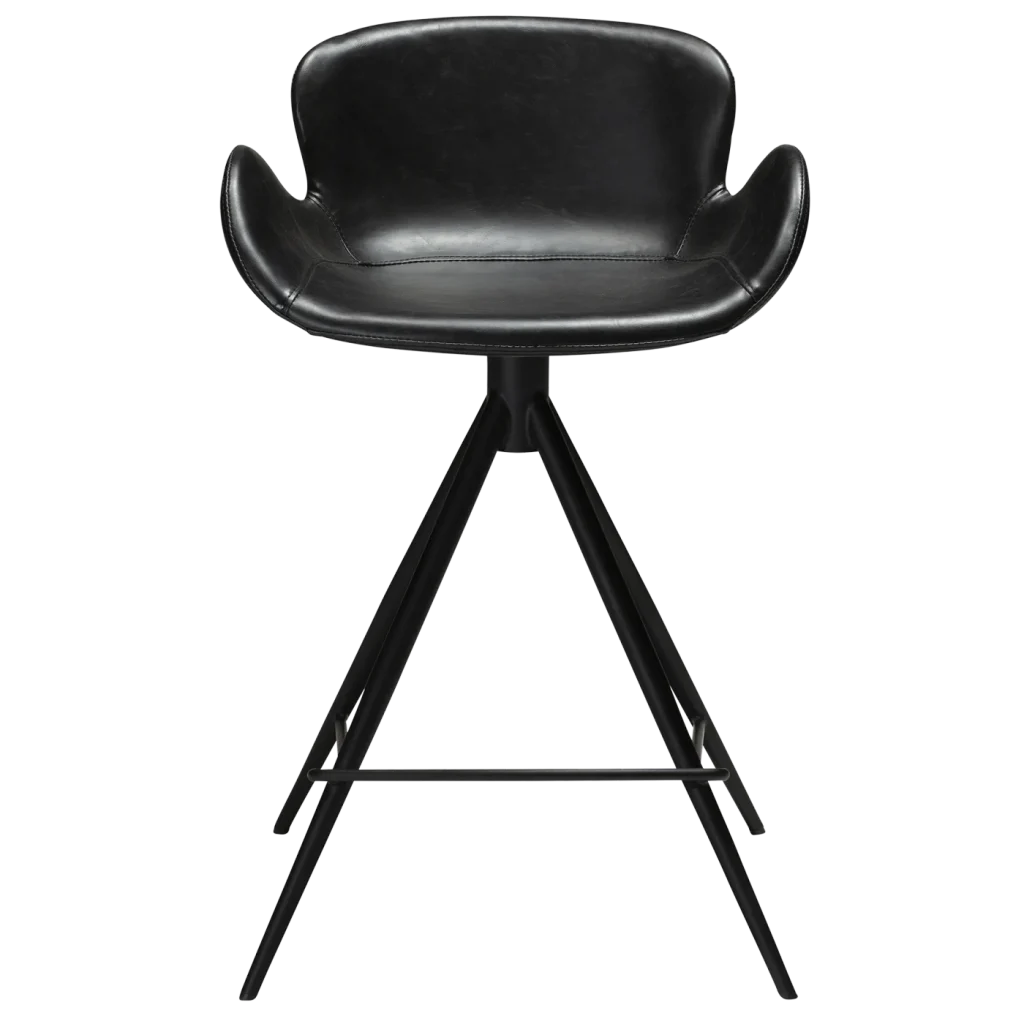 Gaia Counter Stool Vintage Black Art Leather With Black Conical Metal Legs 200200210 02 Front