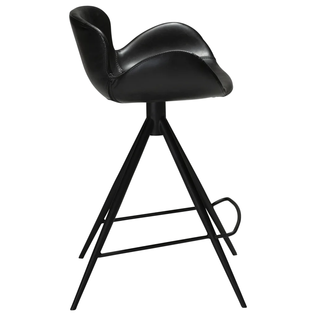 Gaia Counter Stool Vintage Black Art Leather With Black Conical Metal Legs 200200210 03 Profile