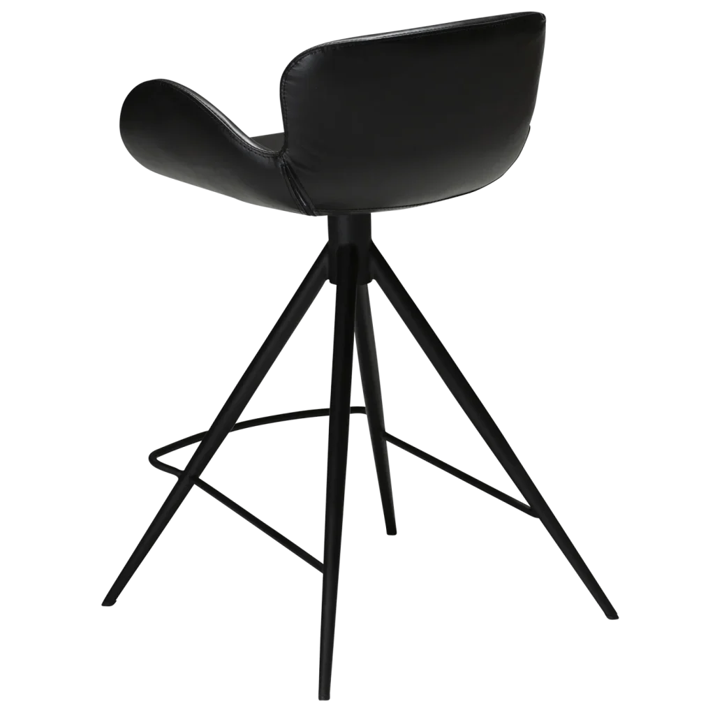 Gaia Counter Stool Vintage Black Art Leather With Black Conical Metal Legs 200200210 05 Back Angle